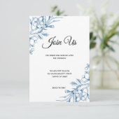 Blue Floral Wedding Card Begleitkarte (Stehend Vorderseite)