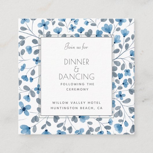 Blue Floral Wedding Card Begleitkarte (Vorderseite)