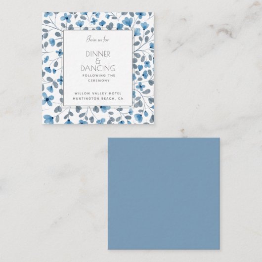 Blue Floral Wedding Card Begleitkarte (Vorne/Hinten)
