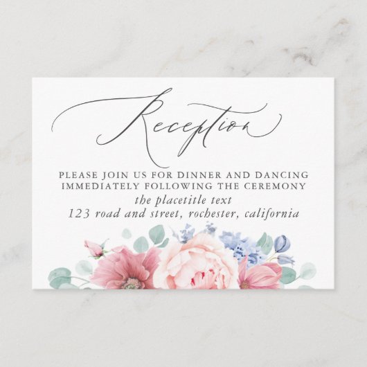 Blue Floral Wedding Card Begleitkarte (Vorderseite)