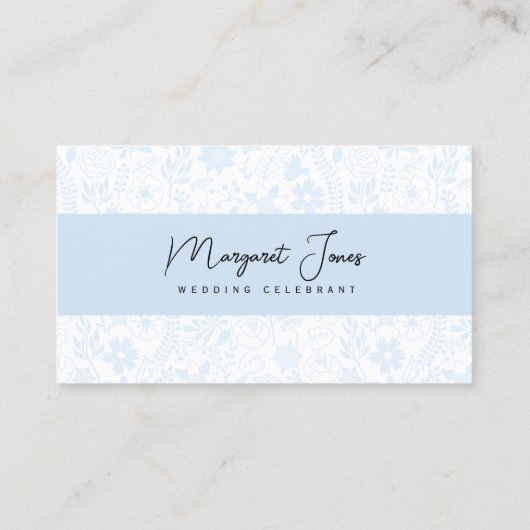 Blue Floral Wedding Celebrant Business Card Visitenkarte (Rückseite)