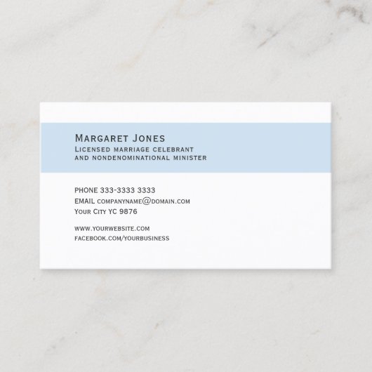 Blue Floral Wedding Celebrant Business Card Visitenkarte (Vorderseite)