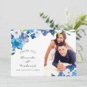 Blue Floral Wedding Danke Foto (Stehend Vorderseite)