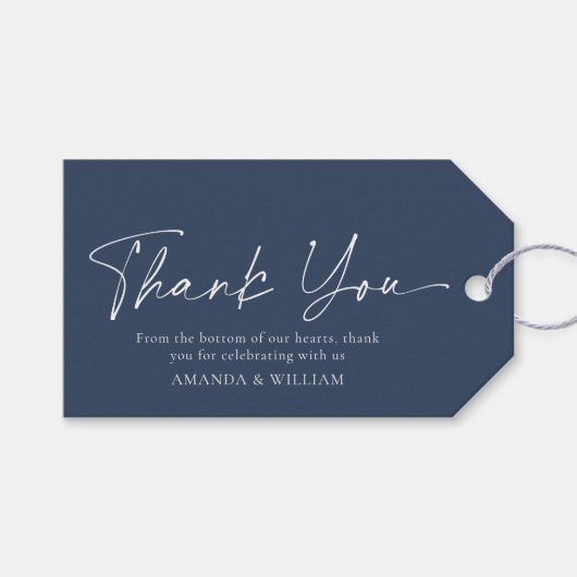 Blue Floral Wedding Danke Tag Geschenkanhänger (Vorderseite (Horizontal))