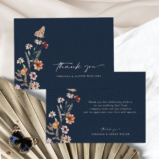 Blue Floral Wedding Dankeschön Karte