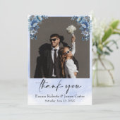 Blue Floral Wedding Dankeschön Karten (Stehend Vorderseite)
