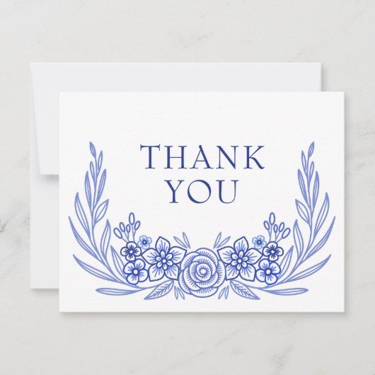 Blue Floral Wedding Dankeskarte (Vorderseite)