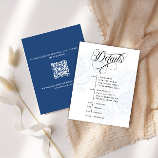 Blue Floral Wedding Details Timeline Card RSVP Karte