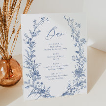 Blue Floral Wedding Drink Bar Menu