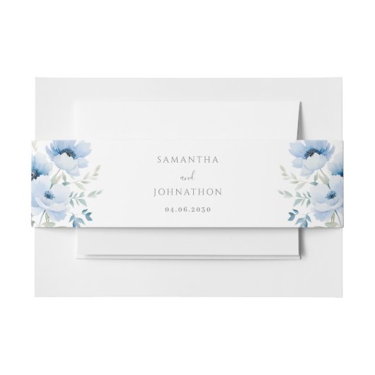 Blue Floral Wedding Einladung Bauchband Einladungsbanderole (Vorderseite Beispiel)