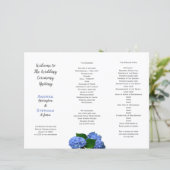 Blue Floral Wedding Folding Zeremonie Programm (Stehend Vorderseite)
