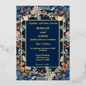 Blue Floral Wedding Folieneinladung (Vorderseite)