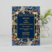 Blue Floral Wedding Folieneinladung (Stehend vorne)
