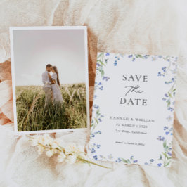 Blue Floral Wedding Foto Save the Date Card
