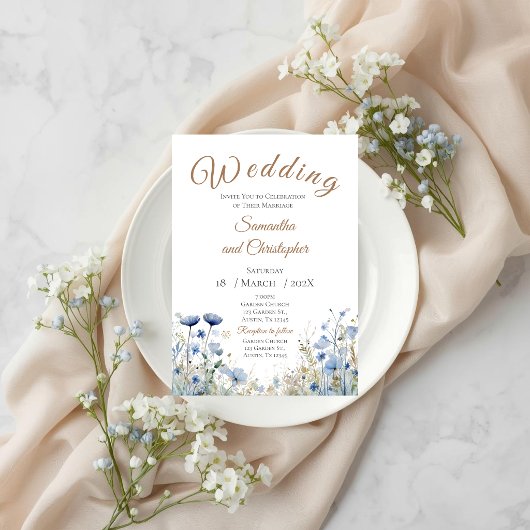 Blue Floral Wedding Invitation Einladung