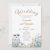 Blue Floral Wedding Invitation Einladung (Vorderseite)
