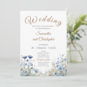 Blue Floral Wedding Invitation Einladung (Stehend Vorderseite)