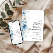 Blue Floral Wedding Jubiläum Einladung