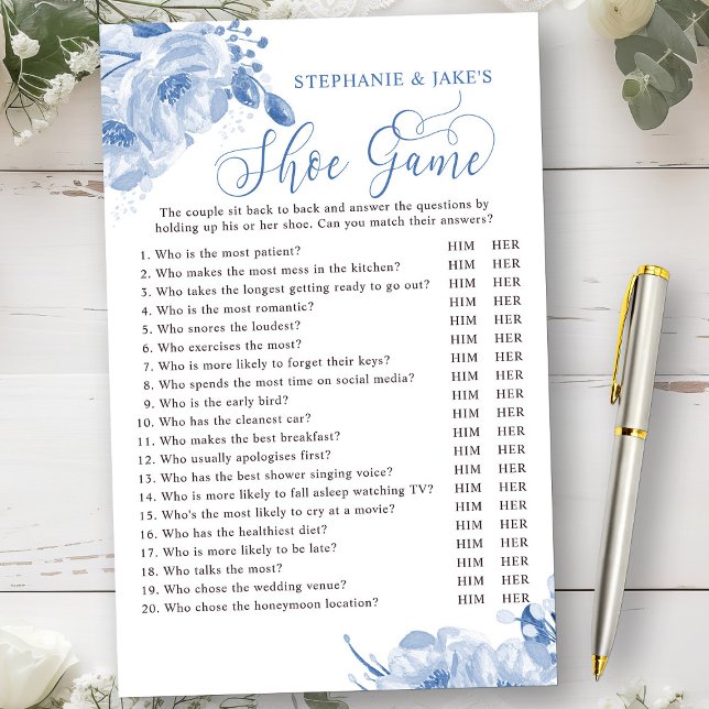 Blue Floral Wedding oder Paare Duschdusche Spiel (Bridal Shower Game from my Dusty Blue Watercolor Floral Bridal Shower)