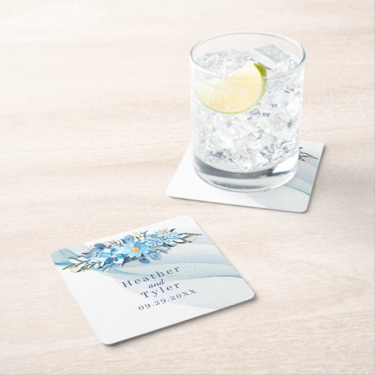 Blue Floral Wedding Paper Untersetzer (Vor Ort)