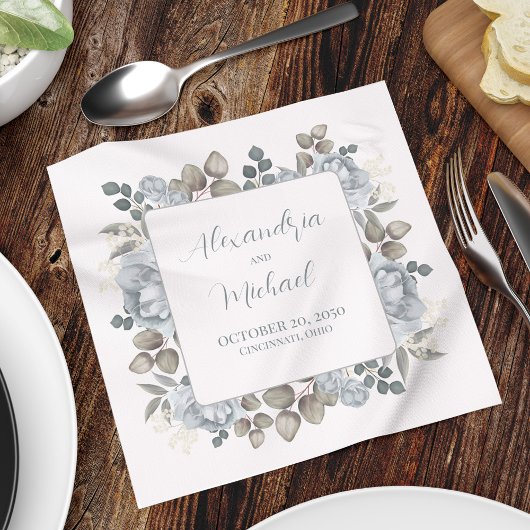 Blue Floral Wedding Personalisiert Serviette