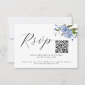 Blue Floral Wedding QR Code RSVP Card Karte (Vorderseite)
