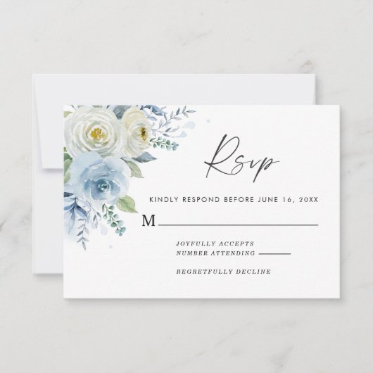 Blue Floral Wedding Response Card RSVP Karte (Vorderseite)