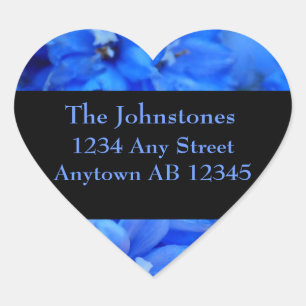 Blue Floral Wedding Return Address Label Herz-Aufkleber