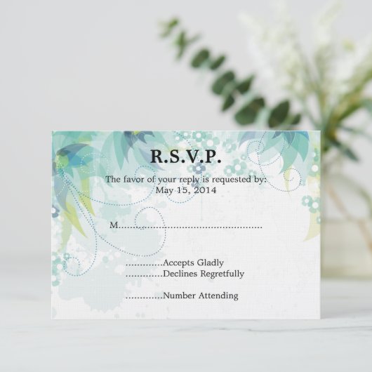 Blue Floral Wedding RSVP (Stehend Vorderseite)