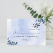 Blue Floral Wedding RSVP Cards Karte (Stehend Vorderseite)