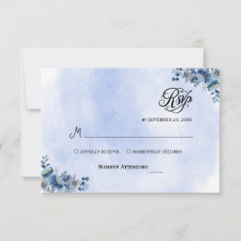Blue Floral Wedding RSVP Cards Karte
