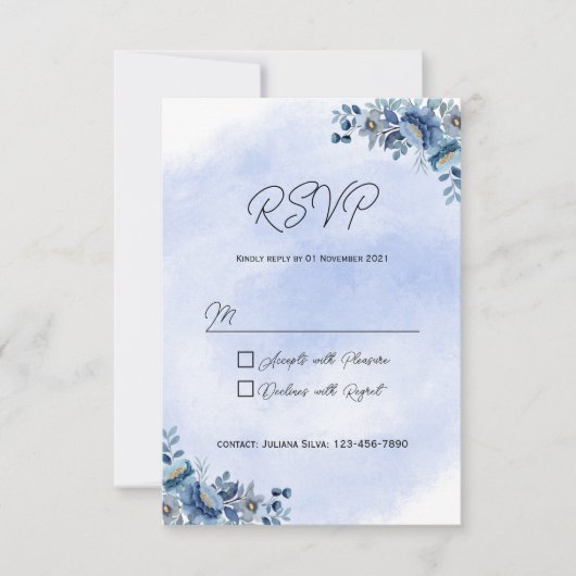 Blue Floral Wedding RSVP Cards Karte (Vorderseite)