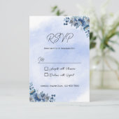 Blue Floral Wedding RSVP Cards Karte (Stehend Vorderseite)
