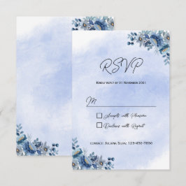 Blue Floral Wedding RSVP Cards Karte