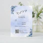 Blue Floral Wedding RSVP Cards Karte (Stehend Vorderseite)