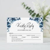 Blue Floral Wedding RSVP Karte (Stehend Vorderseite)
