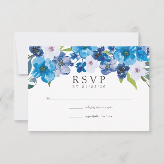 Blue Floral Wedding RSVP Karte (Vorderseite)