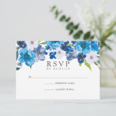 Blue Floral Wedding RSVP Karte (Stehend Vorderseite)
