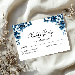 Blue Floral Wedding RSVP Karte