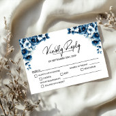 Blue Floral Wedding RSVP Karte