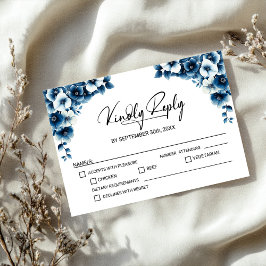 Blue Floral Wedding RSVP Karte