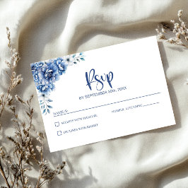 Blue Floral Wedding RSVP Karte