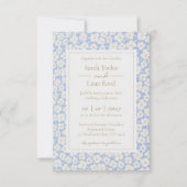 Blue Floral Wedding RSVP QR Code & Einladung (Vorderseite)