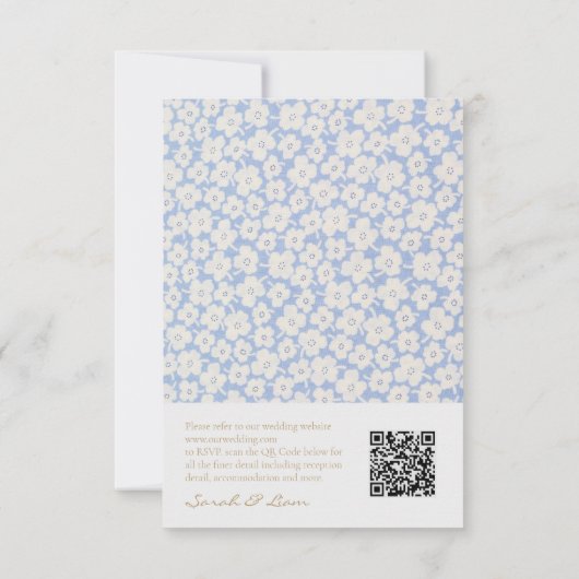 Blue Floral Wedding RSVP QR Code & Einladung (Rückseite)