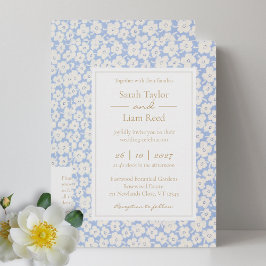 Blue Floral Wedding RSVP QR Code & Einladung