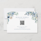 Blue Floral Wedding RSVP QR Code Enclosure Card Dankeskarte (Vorderseite)