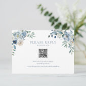 Blue Floral Wedding RSVP QR Code Enclosure Card Dankeskarte (Stehend Vorderseite)