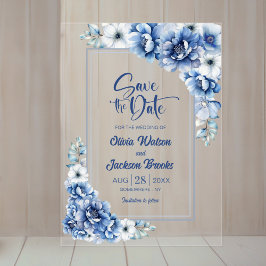 Blue Floral Wedding Save the Date Acryleinladungen