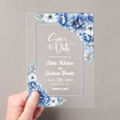 Blue Floral Wedding Save the Date Acryleinladungen (Insitu (Handheld))