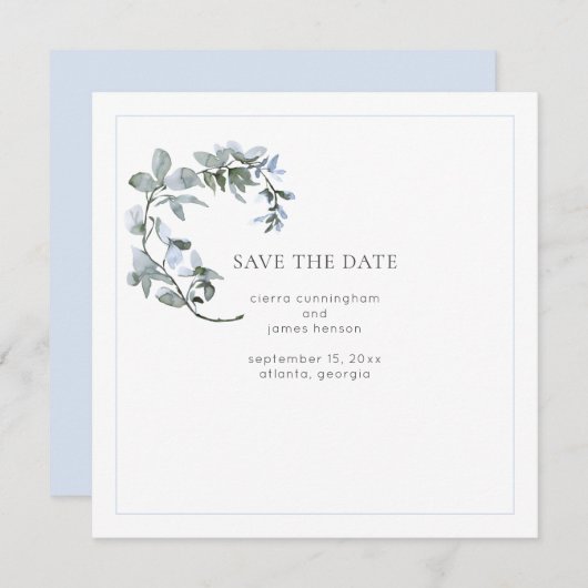 Blue Floral Wedding Save the Date Card (Vorne/Hinten)